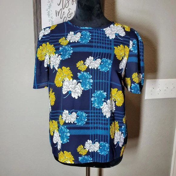 Apt. 9 Women's Puff Sleeve Floral Satin Blouse Georgette Top Keyhole Back Size S - Picture 5 of 15